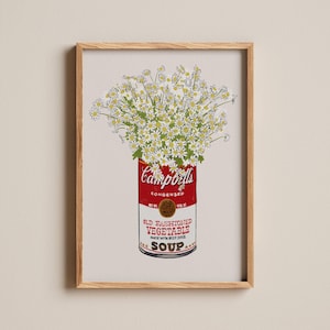 Campbell's Soup Blumen Illustration, Pop Art Poster, Retro Poster, druckbare Wandkunst, digitaler Download