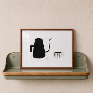 Watercolor Coffee Print, Minimalist Kettle Mug Art (Digital Download)