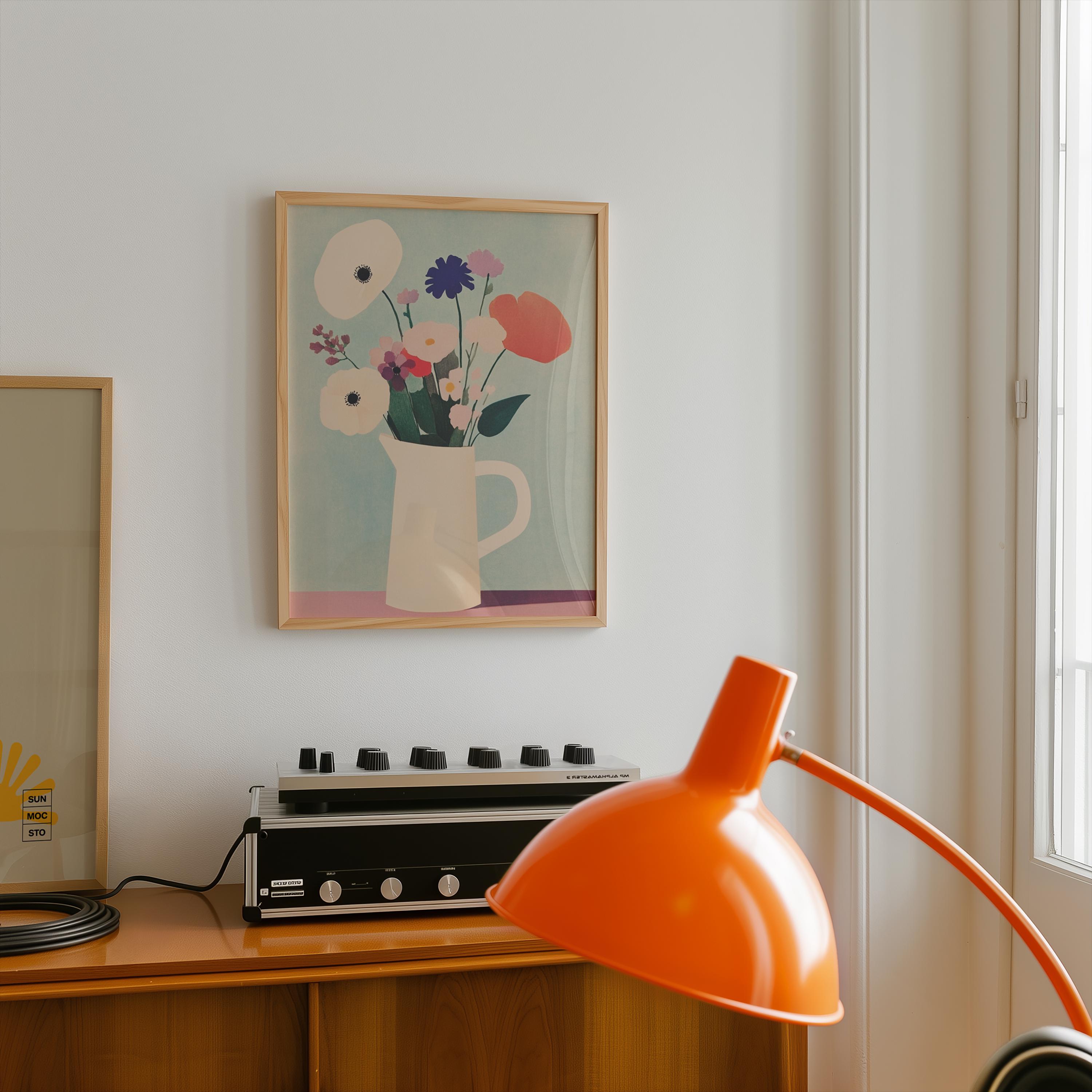 Abstract Flower Vase Print, Colorful Wall Art, Mid-century Modern ...