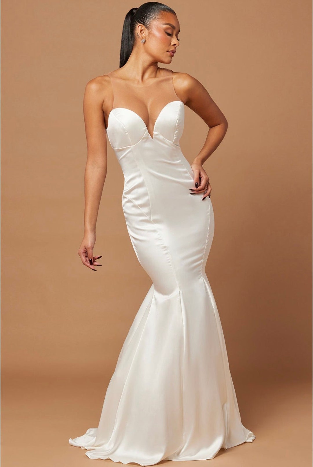 Halter Neck Satin Mermaid Gown with Back Bow Mulberry
