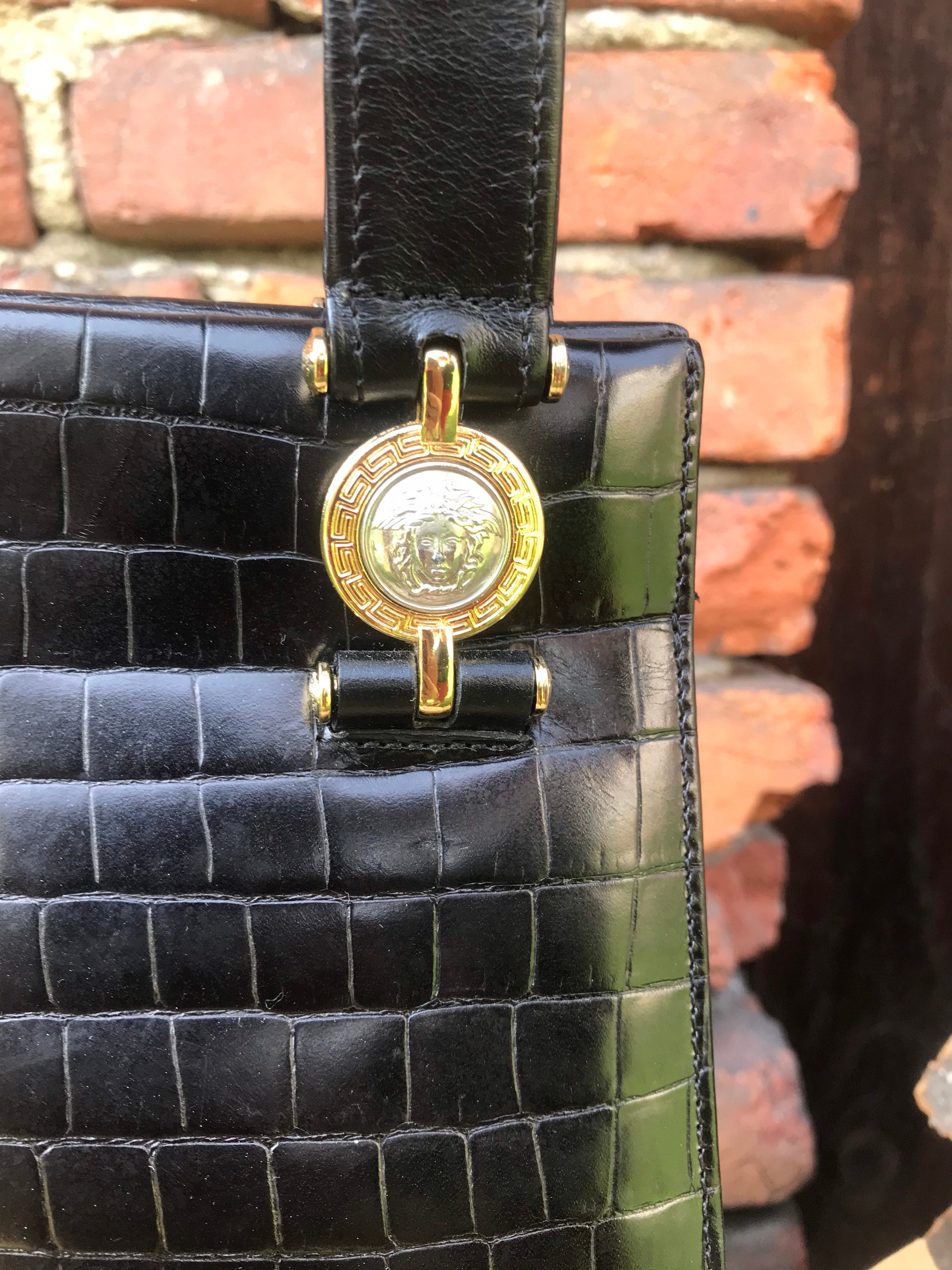 Vintage Gianni Versace Bag Black Natural Leather Embossed -  Sweden