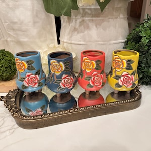 Maceta de arcilla floral para suculentas: maceta de terracota pintada a mano con drenaje.