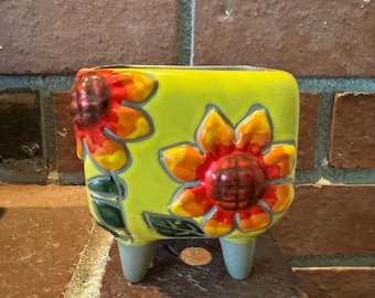 Floral Clay Succulent Planter with Drainage: Handcrafted Decorative Pot