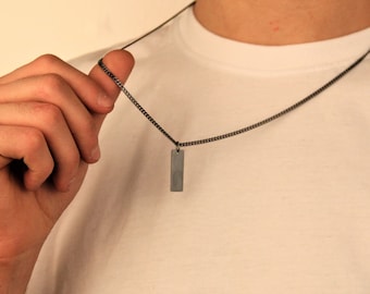 Mens Necklace - Black Bar Necklace - Custom Men Necklace - Men's necklaces - Men's Jewelry - Black jewelry for men - Silver Men Necklace