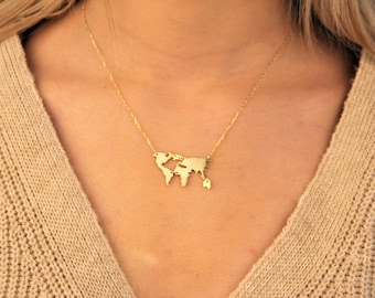 World Map Necklace, Global Necklace, Earth Necklace, Map Jewelry, Globe Necklace, World Travel, Globetrotter Necklace, Christmas Necklace