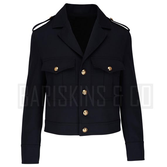 Mens Military Jacket Black Gold Button Coat Army Officer Mens Military Jacket Black Gold Button Coat Army Officer