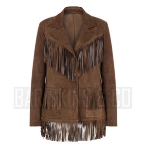 Suede Fringe Jacket for Women Western Brown Cowboy Style Real Leather Coat