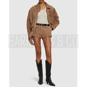 Leather Micro Shorts for Women Tan Suede High Waisted Real Skin Sexy Fit Chic