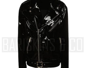 Motorcycle Jackets for Men - Black Patent Leather Biker Coat, Punk Moto Style Riding Jacket