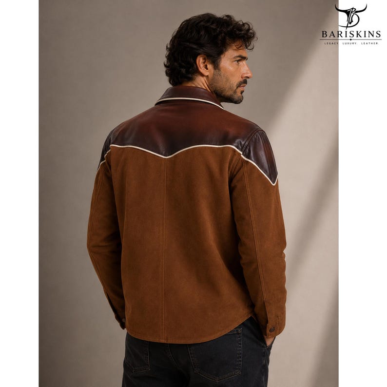 Men's Brown Suede Western Shirt Jacket, Vintage Cowboy Snap Button ...