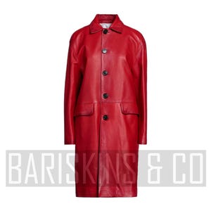 Ledermantel Damen - Rote Longline Blazer Jacke mit Knöpfen, Echtes Lammfell Oberbekleidung