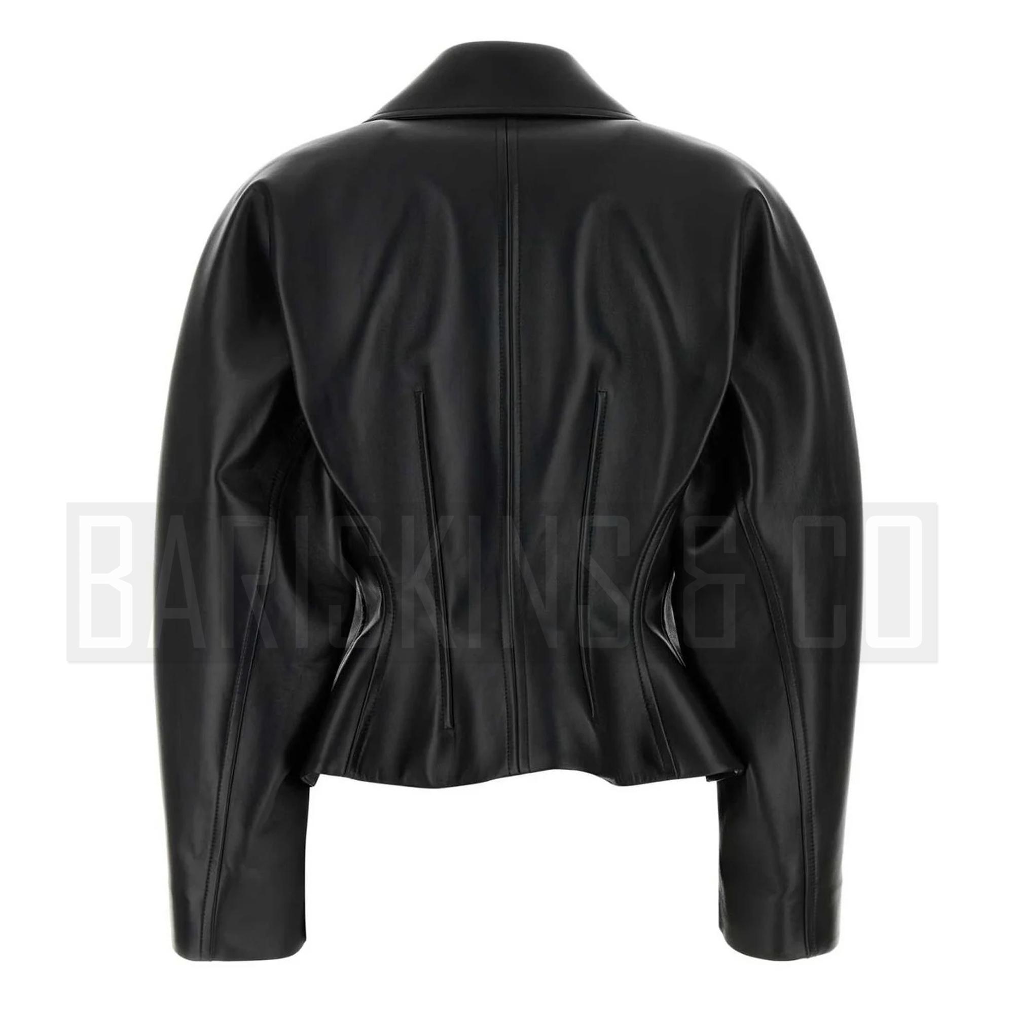 Cropped Lambskin Leather Jacket, Women's Black Button-down Coat - Etsy