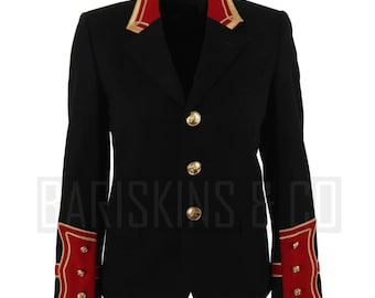 Men's Black Military Blazer Gold Button Red Trim Tailored Jacket Stylish Military SVG