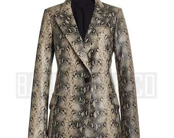 Leather Blazer Women Snakeskin Print Jacket Real Leather Python Coat Tailored