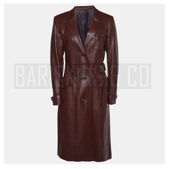 Brauner Leder Trenchcoat für Damen Echtes Lammfell, lange Jacke