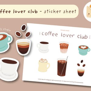 d'autocollants pour les amateurs de café | A6 kawaii kiss cut café boissons thème agenda agenda papeterie esthétique confortable