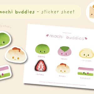 feuille d'autocollants copains mochi | A6 kawaii kiss cut printemps sakura mochi thème japonais agenda de papeterie