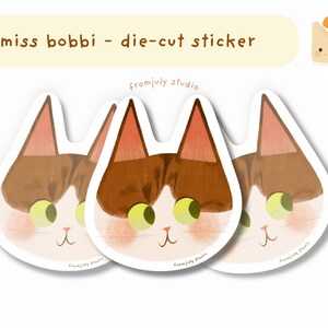 gestanste miss bobbi sticker | kawaii schattig kat thema journaling planner briefpapier esthetiek kinderen kinderillustratie