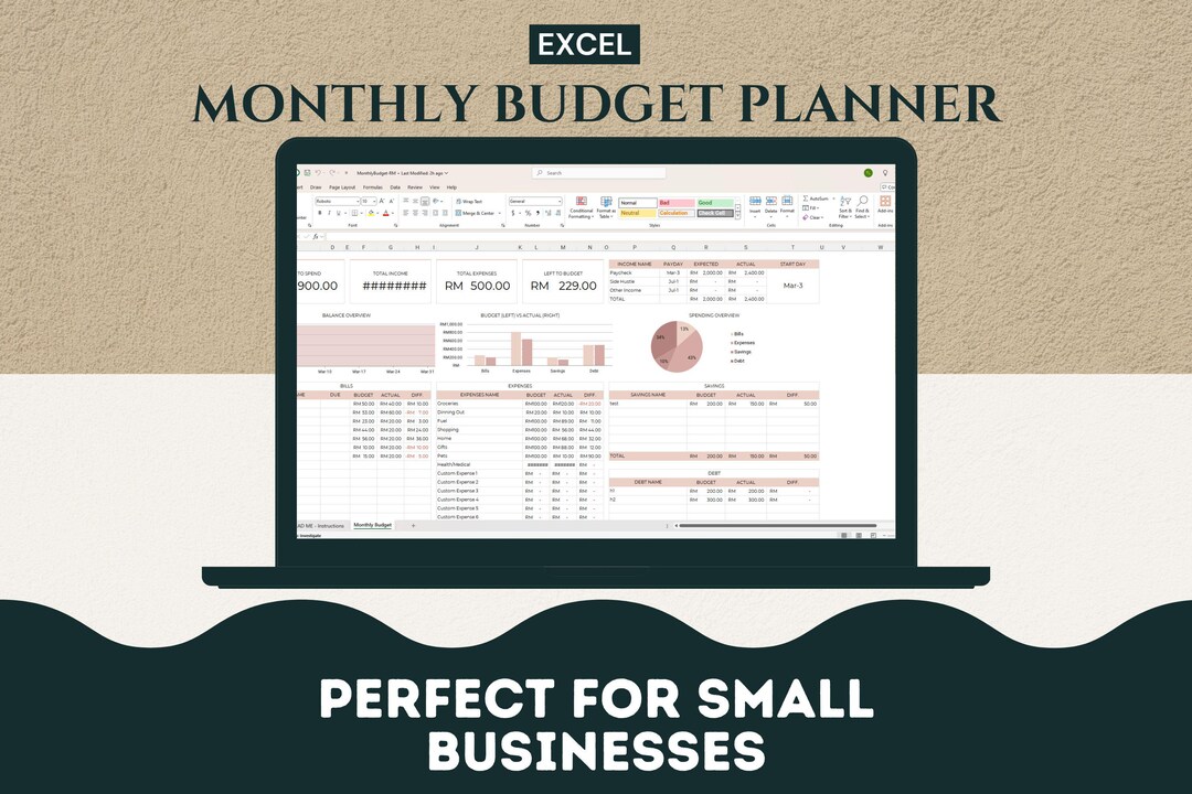 Monthly Budget Planner Excel Template | Visual Dashboard, Transaction