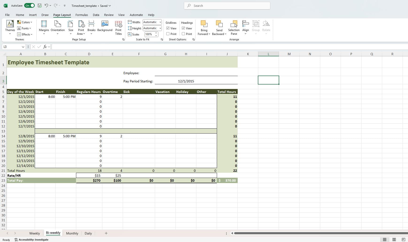Employee Timesheet Template for Excel | Small Business Payroll Tracker ...