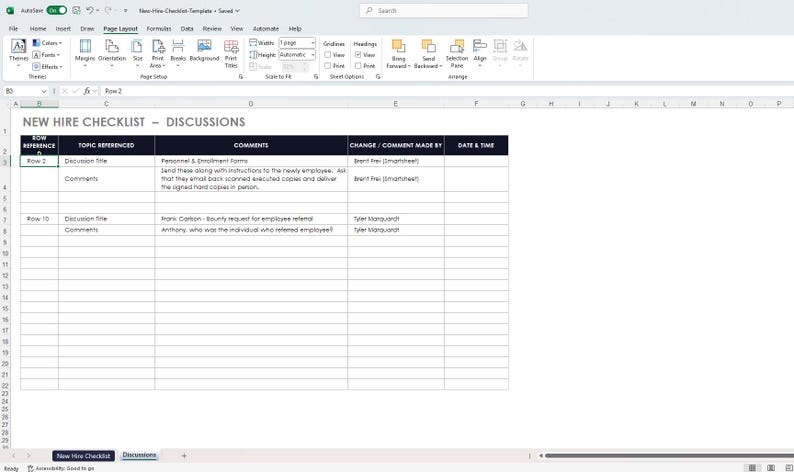 Performance Discussion Log New Hire Checklist & Discussion Log Tracker (excel Template) - Etsy