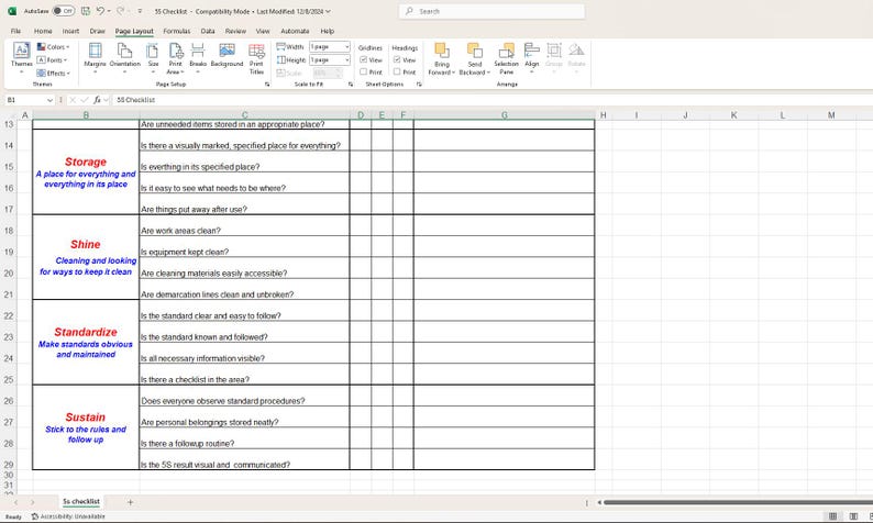 5S Lean Manufacturing Checklist (excel + Printable) - Etsy Canada