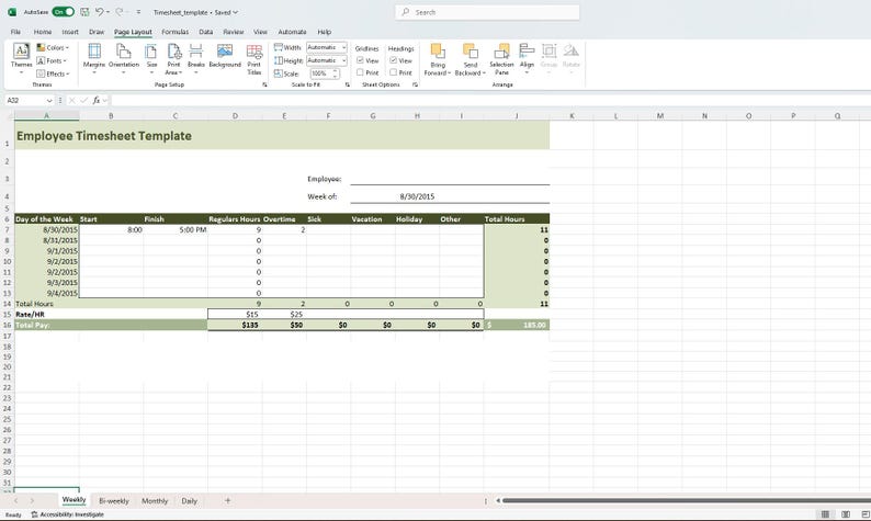 Employee Timesheet Template for Excel | Small Business Payroll Tracker ...