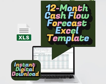 12-Month Cash Flow Forecast Excel Template | Small Business Budget Planner, Expected vs. Actual Tracker