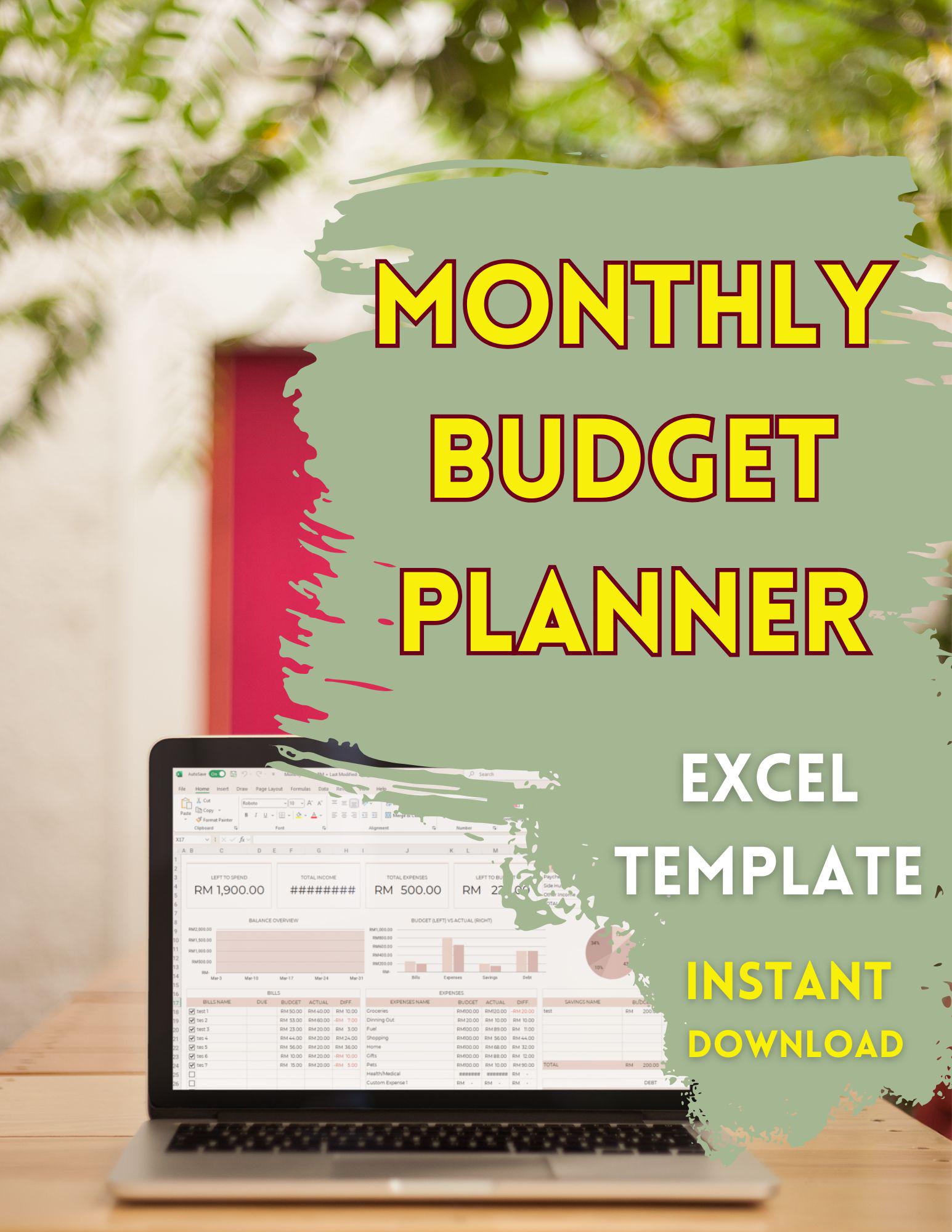 Monthly Budget Planner Excel Template | Visual Dashboard, Transaction