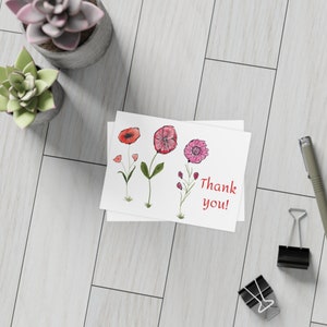 Pacotes de cartões postais de agradecimento com flores em aquarela (envelopes incluídos)
