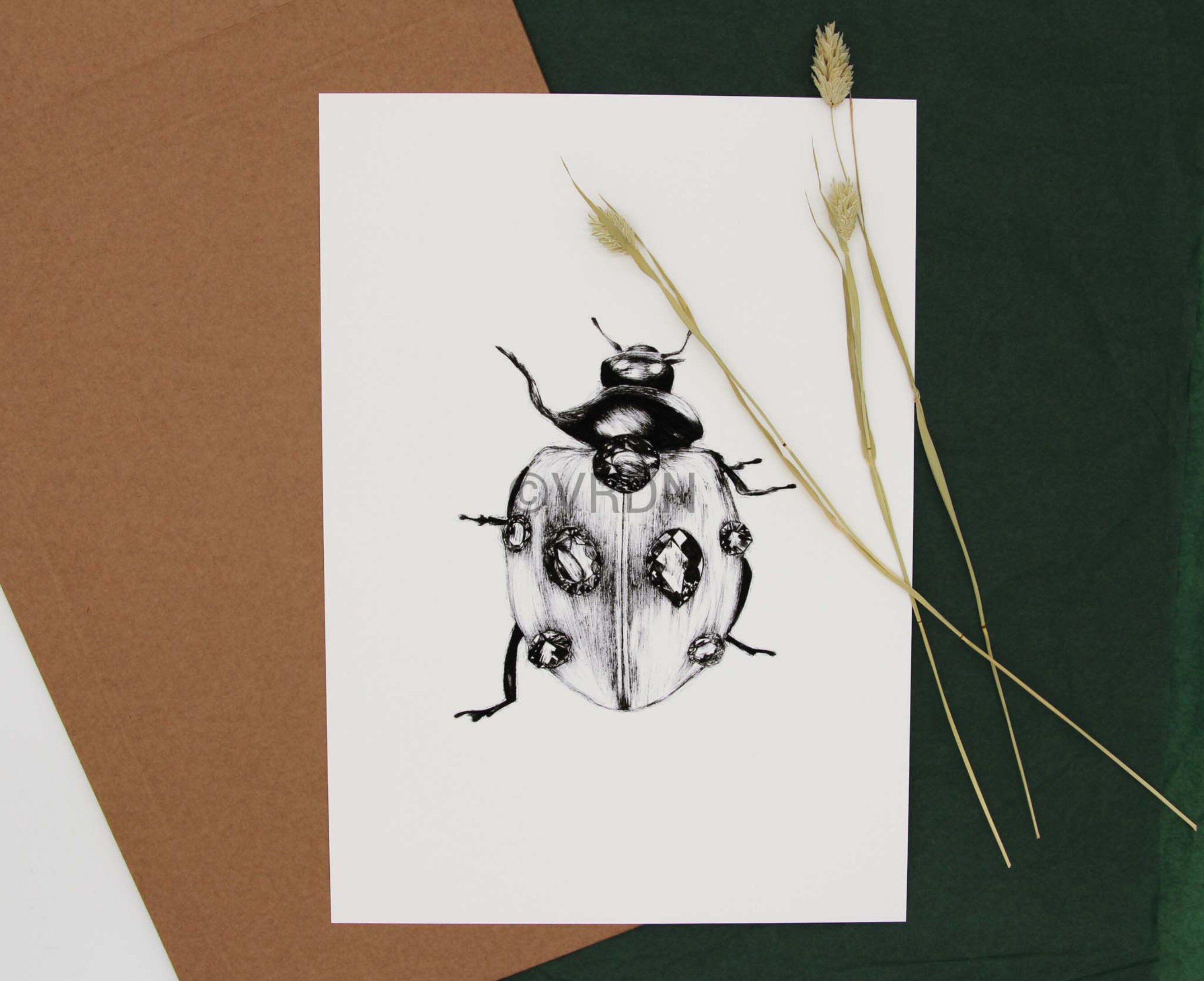 Affiche Art Illustrée Coccinelle avec Cristaux