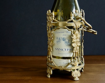 Ornate Victorian Brass Wine Bottle Holder, c. 1890 Antique Barware