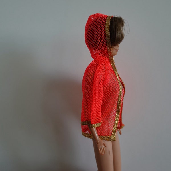 1970 Dramatic New Living Barbie Mesh Neon Orange Jacket bathing suit cover up, Mattel #1116