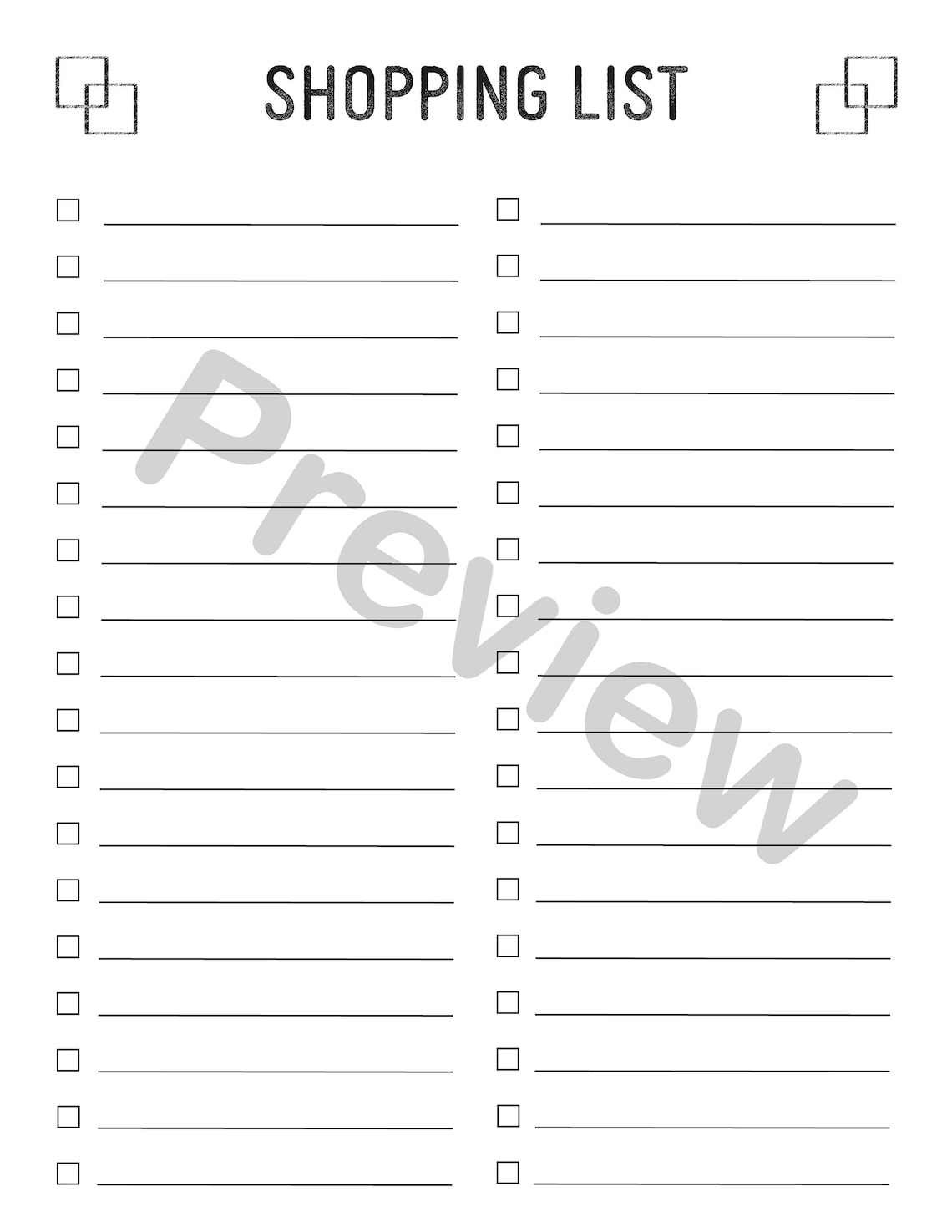 Printable Shopping List With Decorative, Grunge Text, PDF, Size Letter