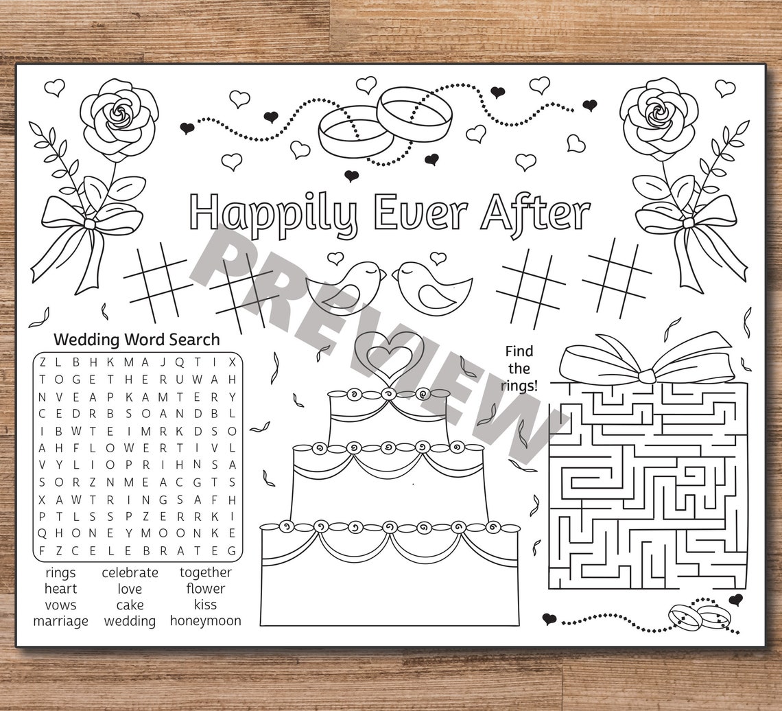 Wedding Activity and Coloring Placemat for Kids Printable Etsy France