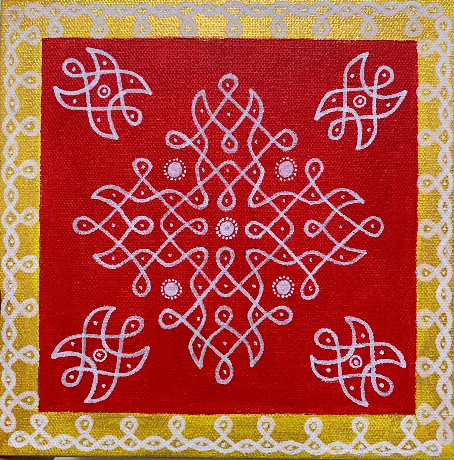 Kolam Acrylic Painting on 8x8 Canvas With Gold - Etsy