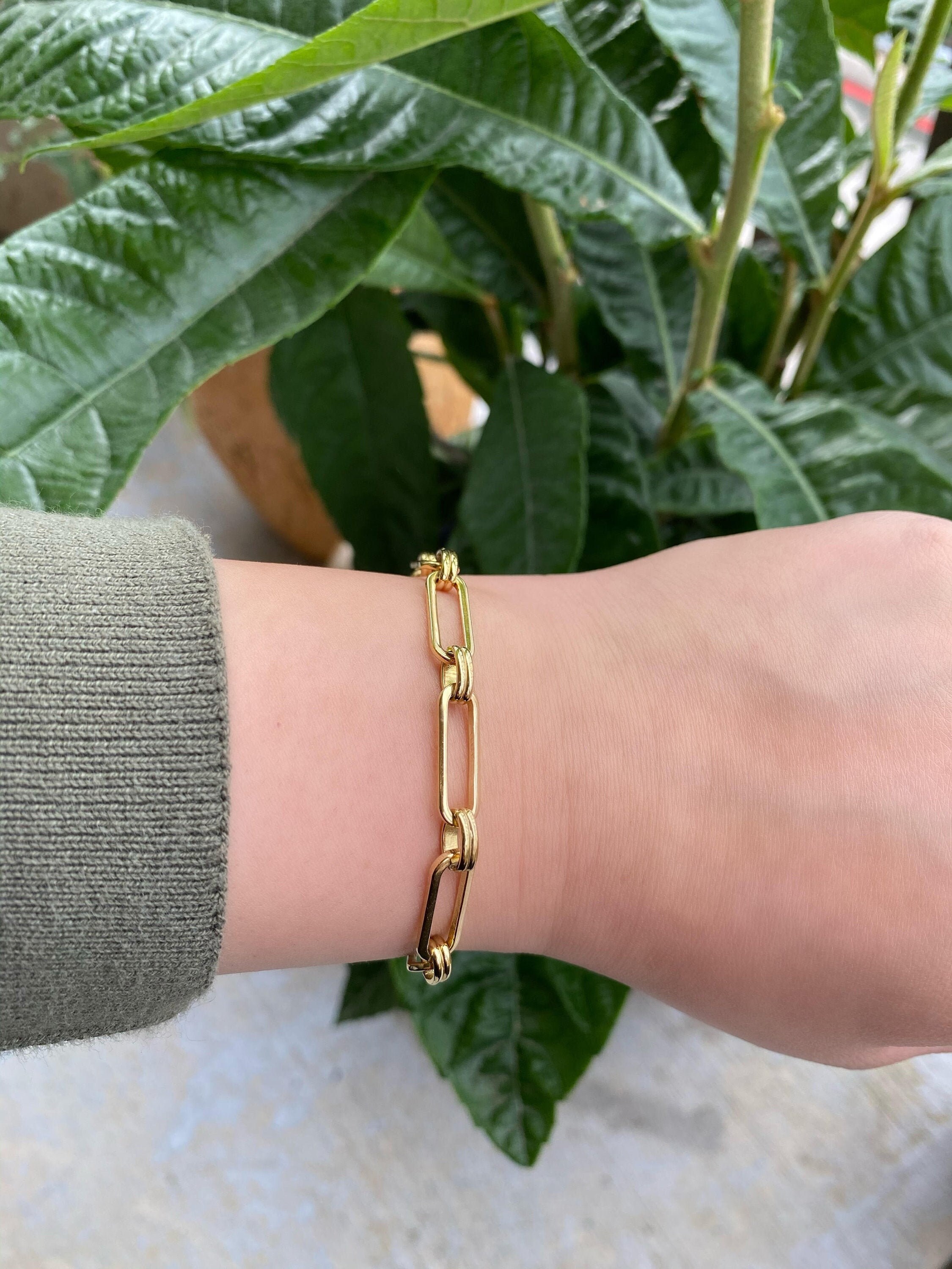 Gold Stainless Steel Paper Clip Bracelet Link Bracelet Etsy
