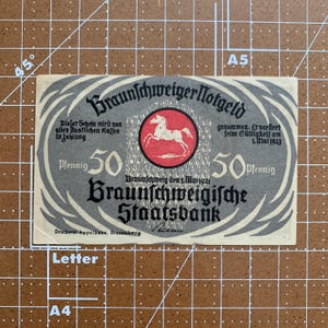 Germany 50 Pfennig Notgeld. 1921, Era Between WWI and WWII German Emergency Currency WW1, WW2. Commemorative Horse in Red Circle
