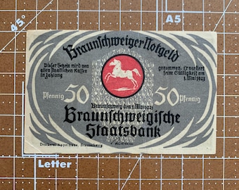 Niemcy 50 fenigów notgeld. 1921, okres między I a II wojną światową Niemiecka waluta awaryjna I i II wojna światowa. Pamiątkowy koń w czerwonym kółku