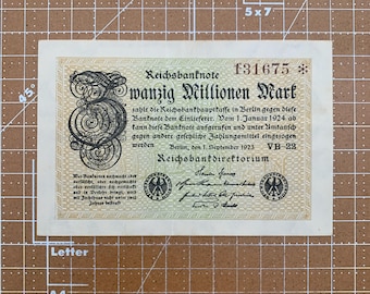 German 20 Million Mark 1924. Germany Post WW1 WWI Hyperinflation Currency.