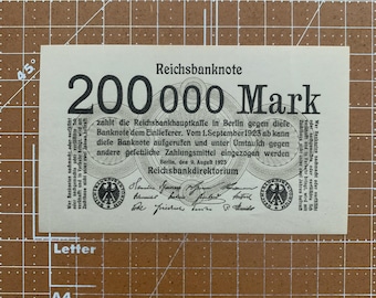 Marcos alemanes 200.000, año 1923. Moneda de hiperinflación alemana posterior a la Primera Guerra Mundial.