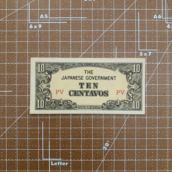 WW2 Era Japanese Invasion Currency (JIM). Tiny Philippines 10 Centavos Banknote. WWII Era Japan Paper Money. World War Two Note. Vintage.