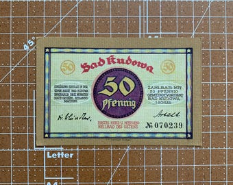 Niemcy 50 fenigów notgeld. 1921, okres między I a II wojną światową. Niemiecka waluta awaryjna. I wojna światowa, II wojna światowa. Bad Kudowa, Stuttgart.