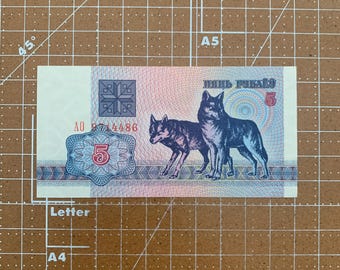 Notatka o zwierzętach WILKI Mały banknot rubla białoruskiego Światowa waluta zagraniczna Vintage