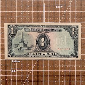 WW2 Ära Japanische Währung (JIM). Philippinen 1 Peso Geldschein. WWII Ära Japan Papiergeld. Zweiter Weltkrieg Zettel. Vintage Krieger Filippinisch.
