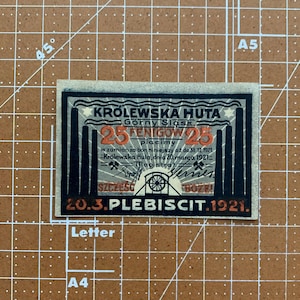 Germany 25 Pfennig Notgeld. 1920&#39;s, Era Between WWI and WWII German Emergency Currency WW1, WW2. Plebiscit.