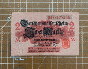 German 2 Mark 1914. Germany WW1 WWI Currency.