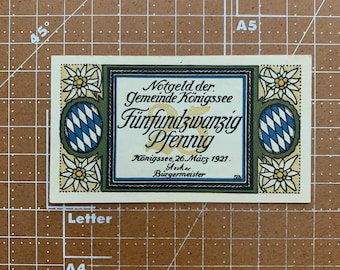 Alemania 25 Pfennig Notgeld. Década de 1920, época entre la Primera y la Segunda Guerra Mundial. Moneda de emergencia alemana. Primera y Segunda Guerra Mundial.