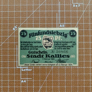 Germany 75 Pfennig Notgeld 1920&#39;s, Era Between WWI and WWII German Currency WW1, WW2. Due to Coin Shortage These small Change Notes Printed.