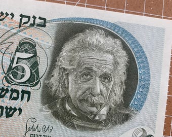 Albert EINSTEIN Israel Rare RED Serial # 5 Lirot Banknote 1968 UNC Currency